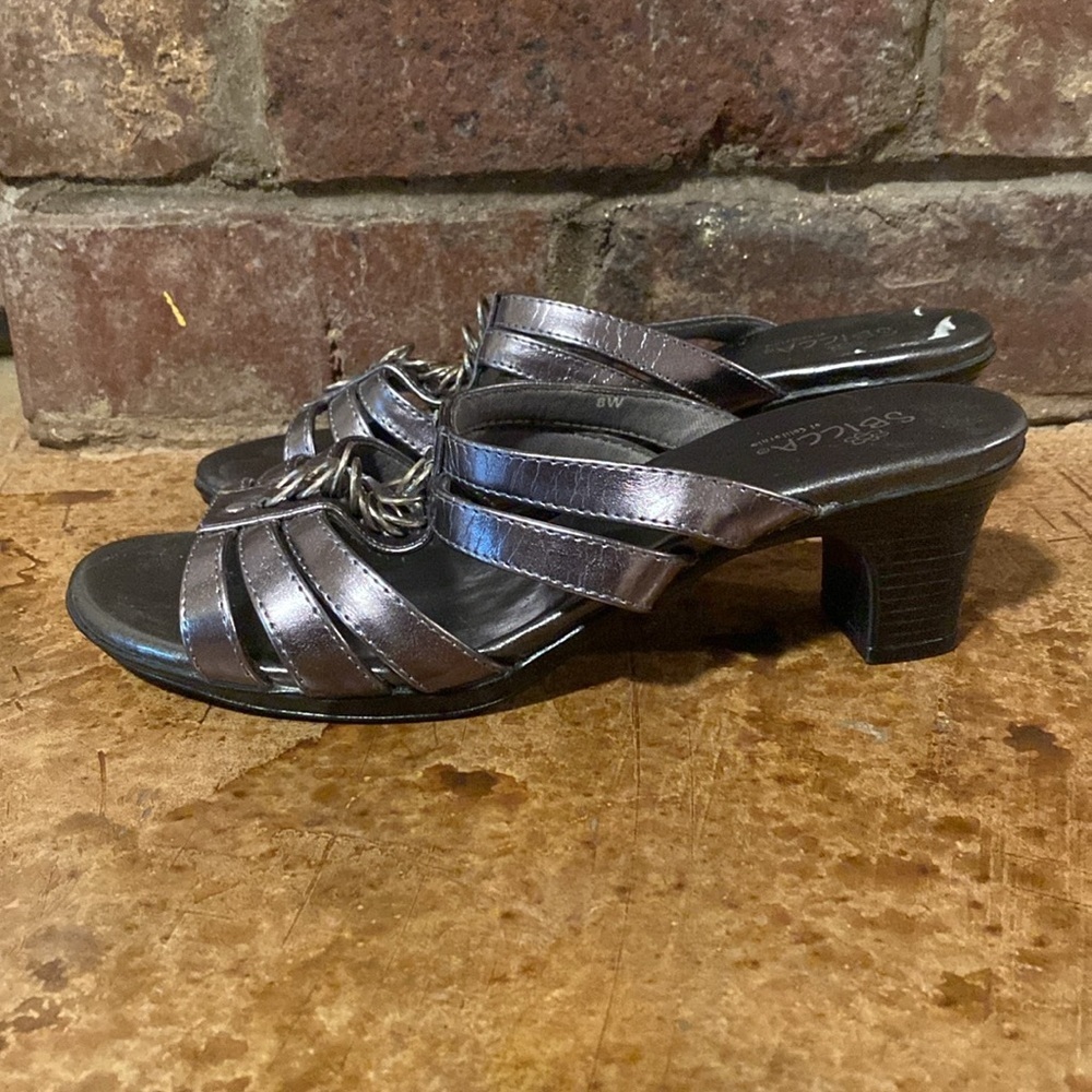 Sbicca pewter platinum Gretchen strappy heeled slide ‎ sandal